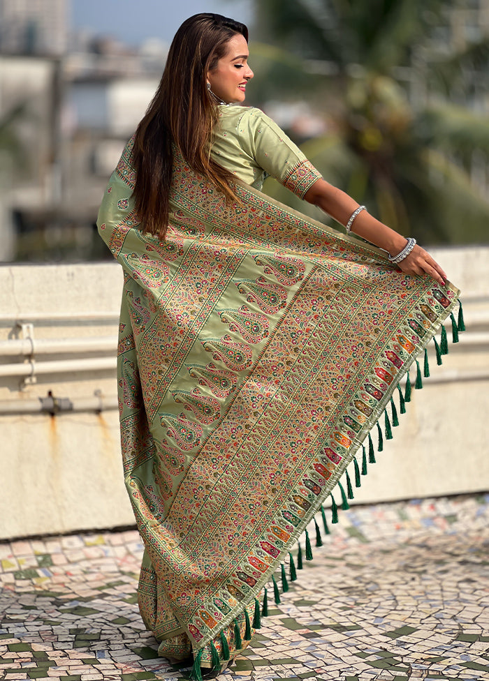 Pista Green Pasmina Silk Saree With Blouse Piece