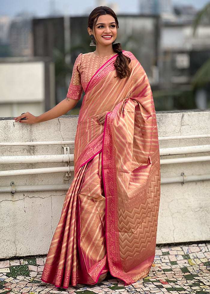 Pink Spun Silk Saree With Blouse Piece