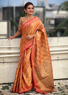 Orange Spun Silk Saree With Blouse Piece