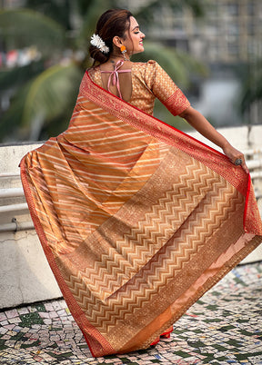 Orange Spun Silk Saree With Blouse Piece