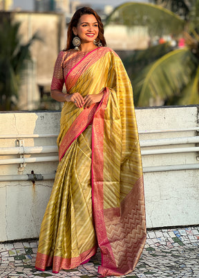 Yellow Spun Silk Saree With Blouse Piece