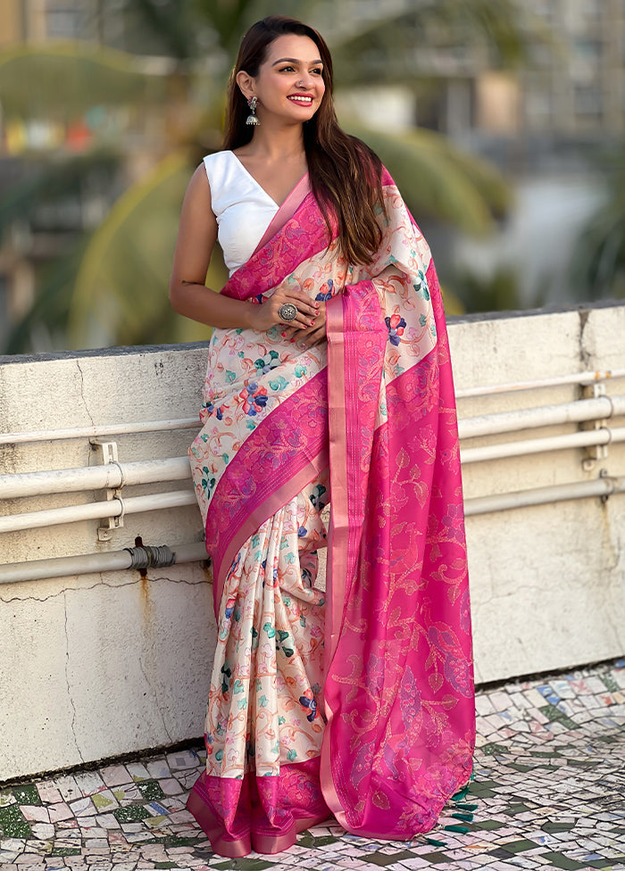 Pink Tussar Silk Saree With Blouse Piece