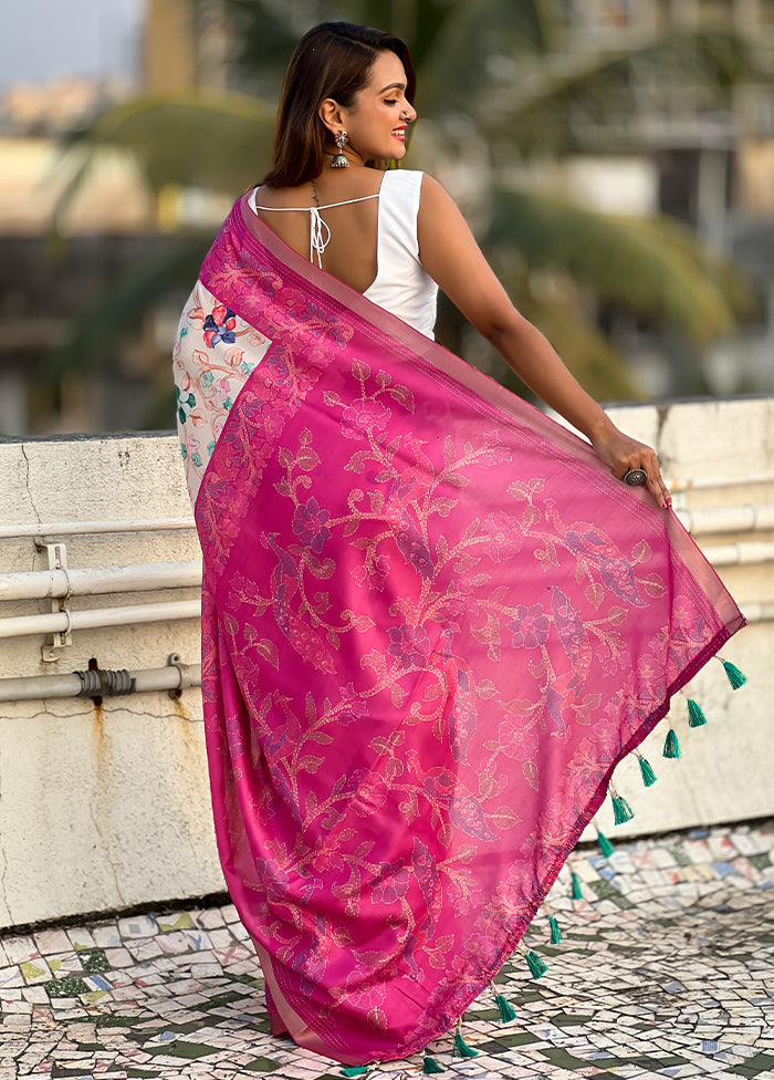 Pink Tussar Silk Saree With Blouse Piece