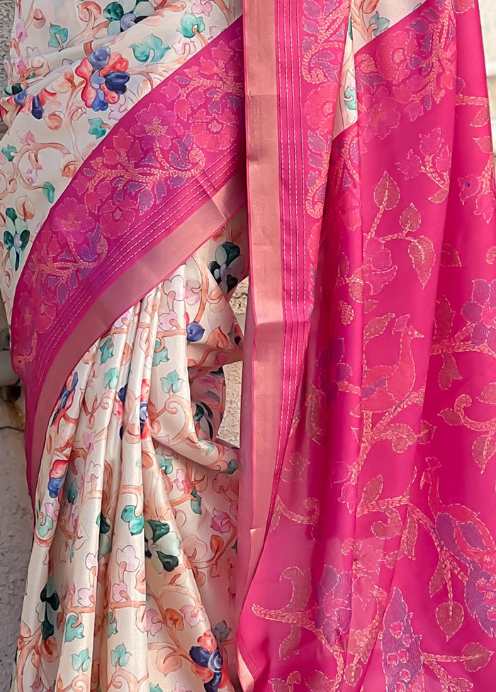 Pink Tussar Silk Saree With Blouse Piece