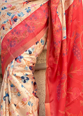 Red Tussar Silk Saree With Blouse Piece