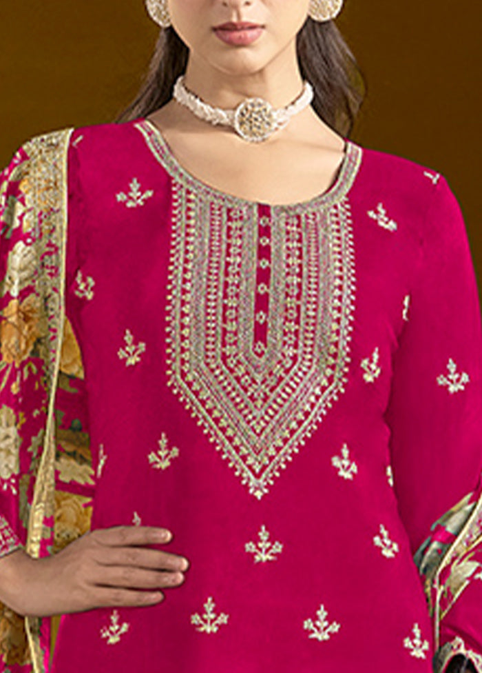 3 Pc Pink Readymade Silk Dupatta Suit Set