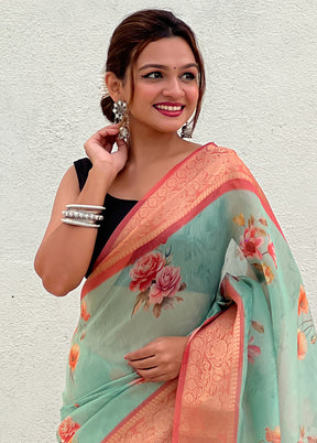 Sea Green Spun Silk Saree With Blouse Piece