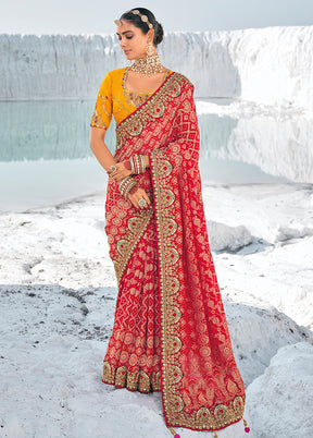 Red Pure Georgette Saree With Blouse Piece