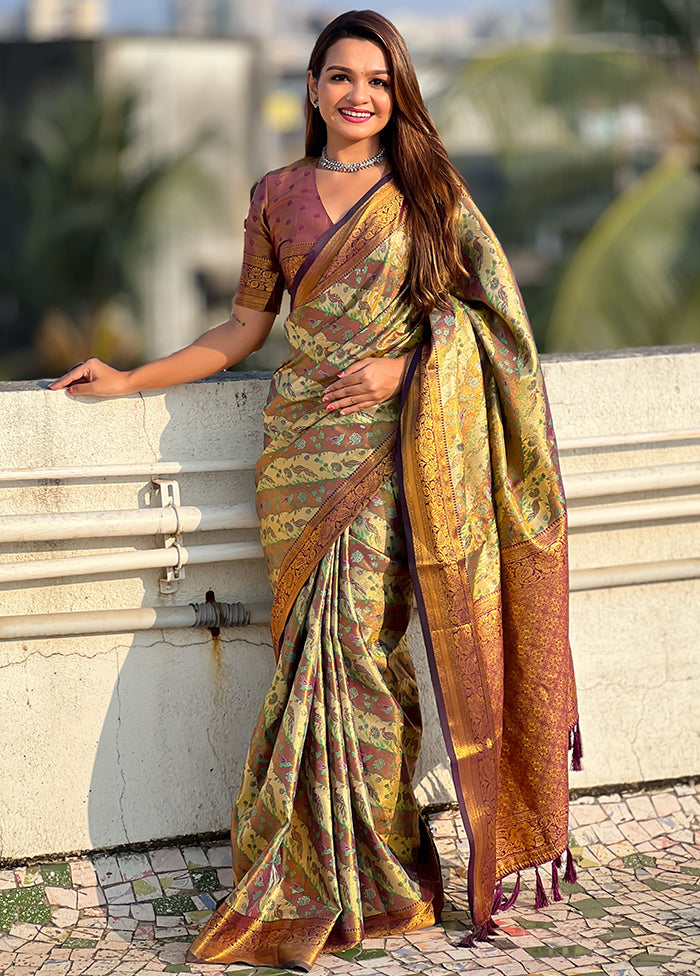 Brown Dupion Silk Saree With Blouse Piece