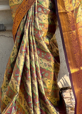 Brown Dupion Silk Saree With Blouse Piece