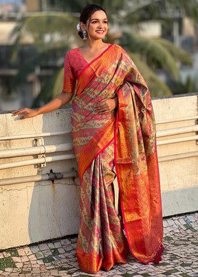 Pink Dupion Silk Saree With Blouse Piece