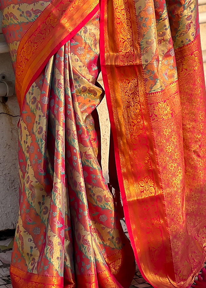 Pink Dupion Silk Saree With Blouse Piece