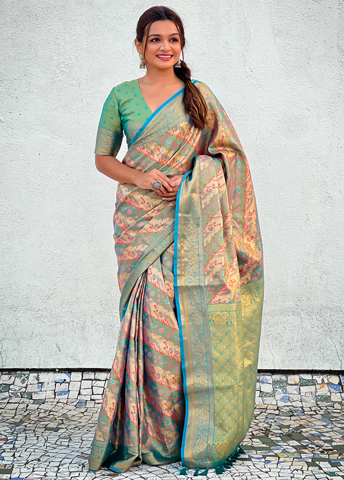 Blue Dupion Silk Saree With Blouse Piece