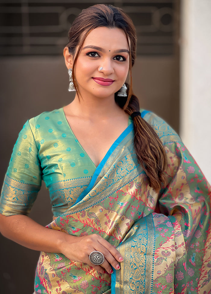 Blue Dupion Silk Saree With Blouse Piece