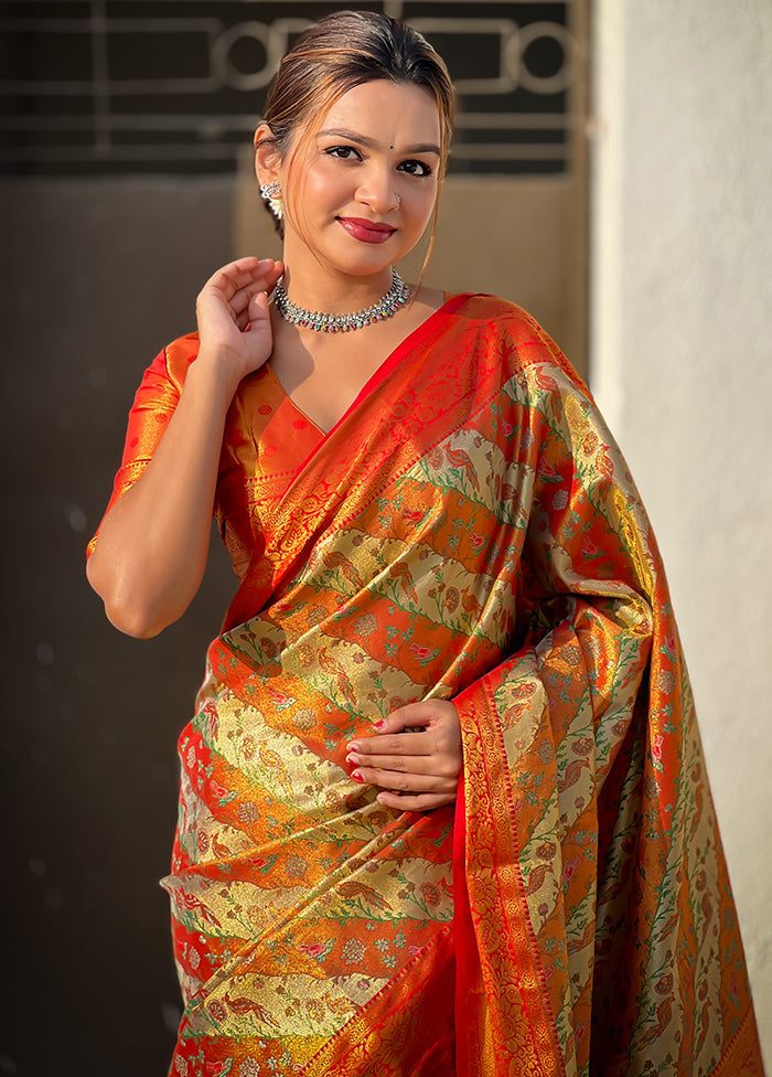 Red Dupion Silk Saree With Blouse Piece