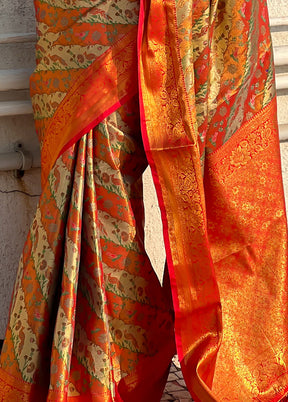 Red Dupion Silk Saree With Blouse Piece