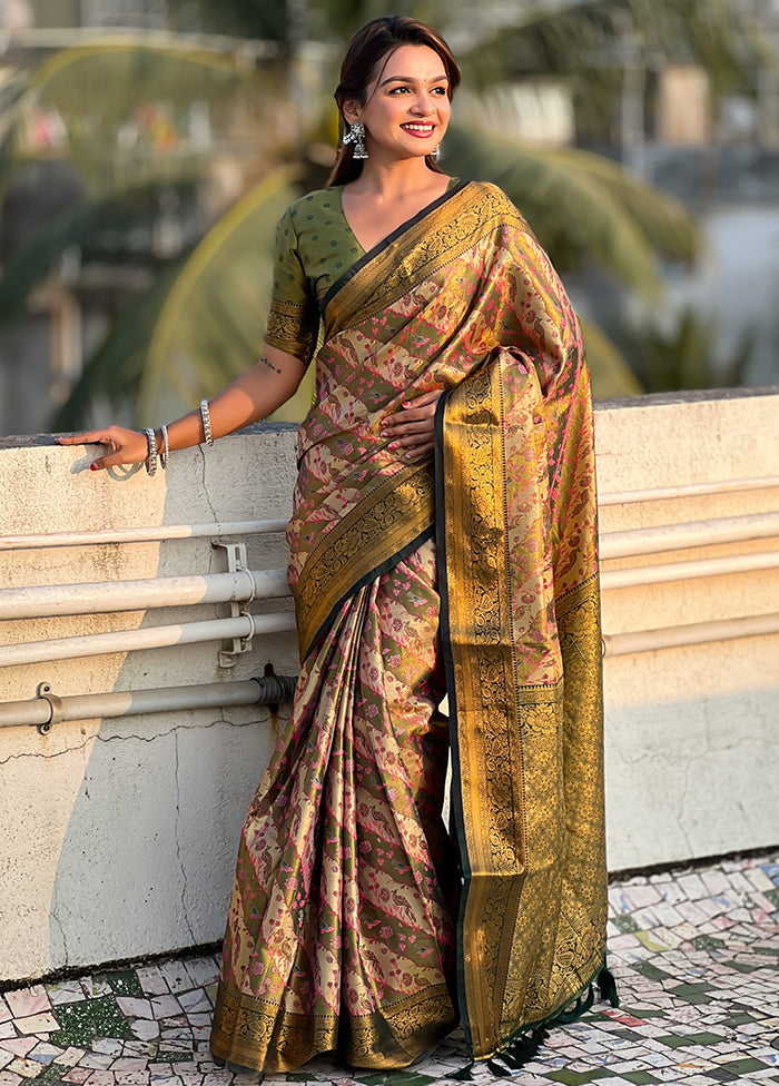 Green Dupion Silk Saree With Blouse Piece