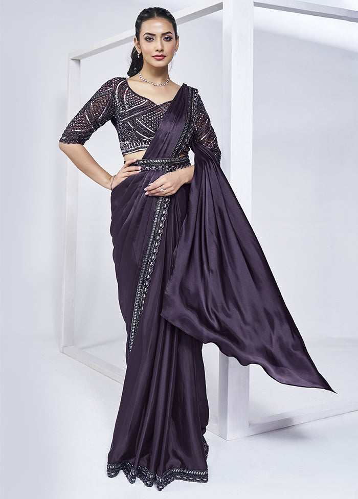 Purple Crepe Silk Saree With Blouse Piece