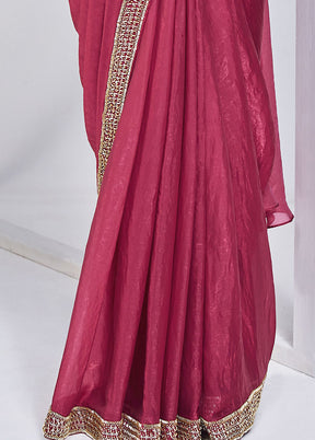 Pink Satin Silk Saree With Blouse Piece