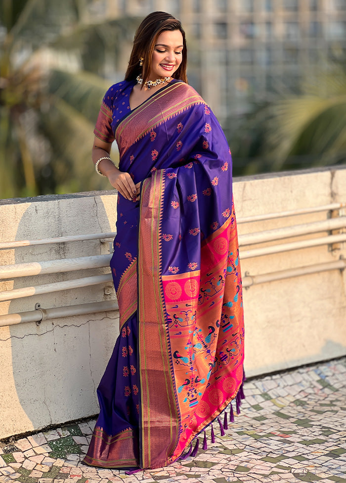 Voilet Spun Silk Saree With Blouse Piece