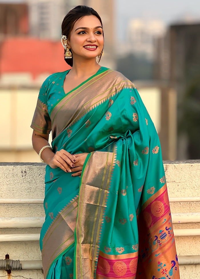 Rama Spun Silk Saree With Blouse Piece