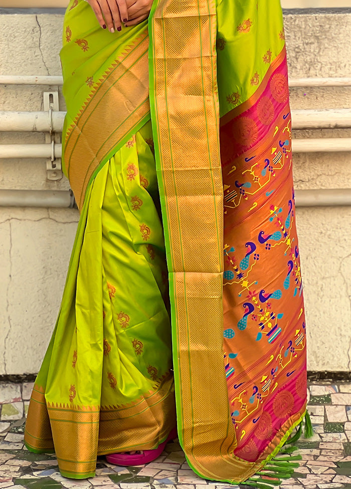 Green Spun Silk Saree With Blouse Piece