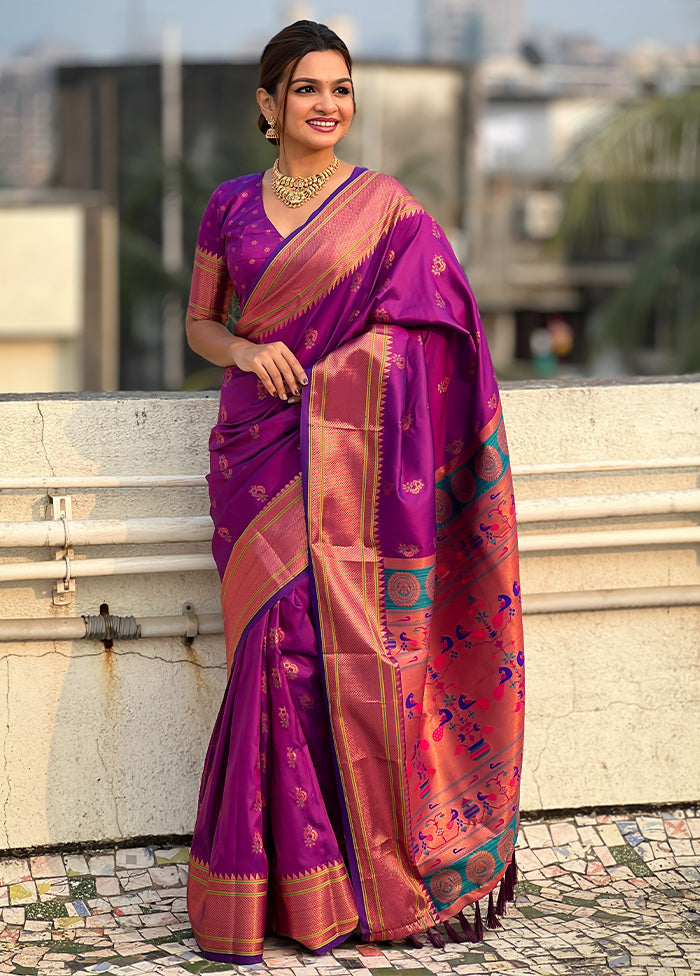 Purple Spun Silk Saree With Blouse Piece