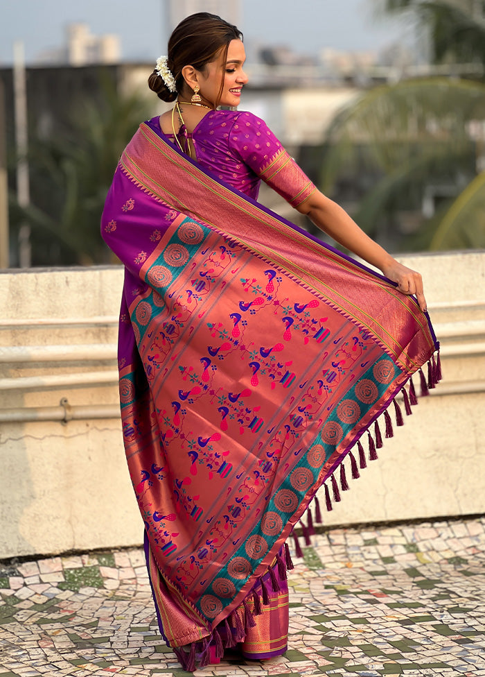 Purple Spun Silk Saree With Blouse Piece