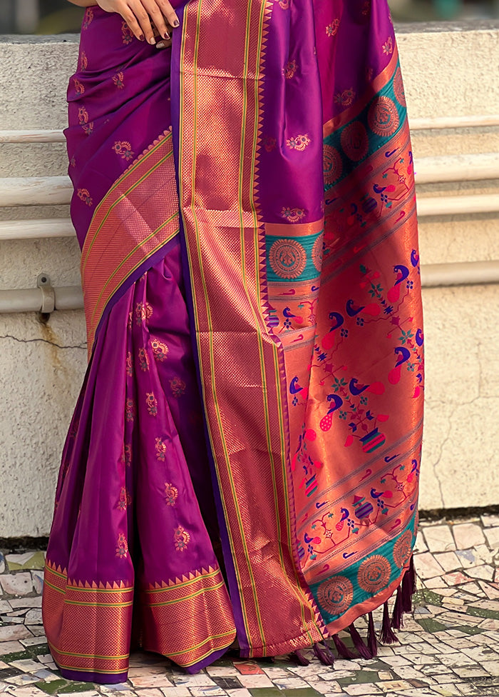 Purple Spun Silk Saree With Blouse Piece