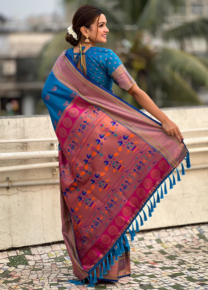 Sky Blue Spun Silk Saree With Blouse Piece