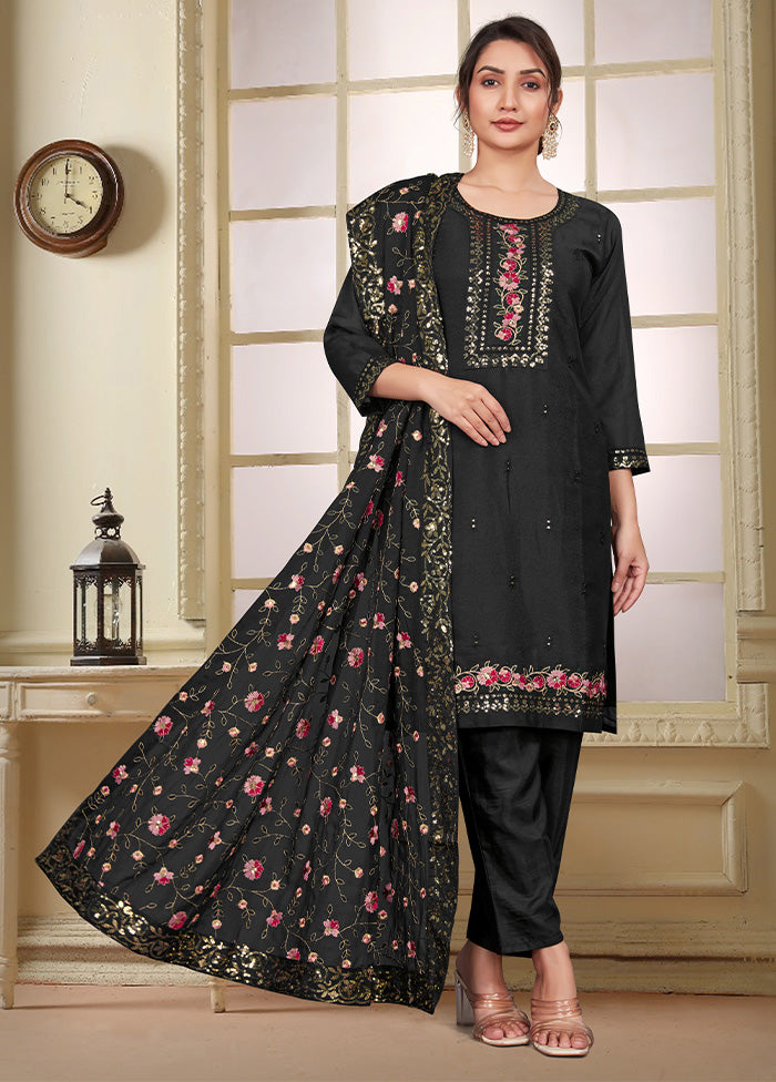 3 Pc Black Readymade Georgette Suit Set