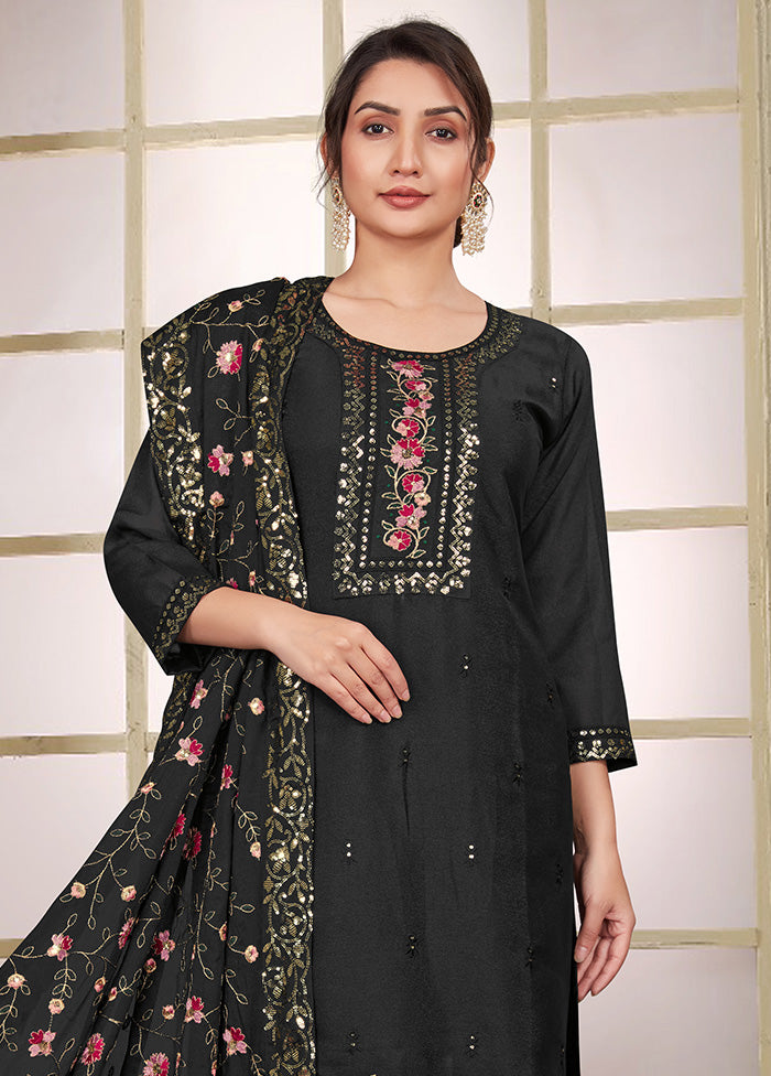 3 Pc Black Readymade Georgette Suit Set