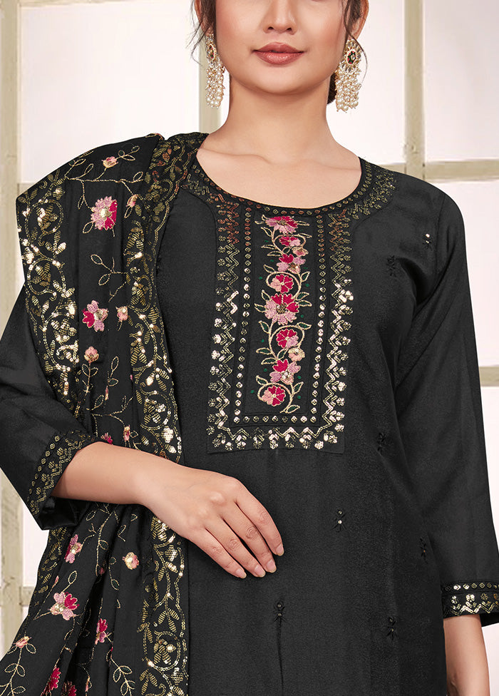 3 Pc Black Readymade Georgette Suit Set