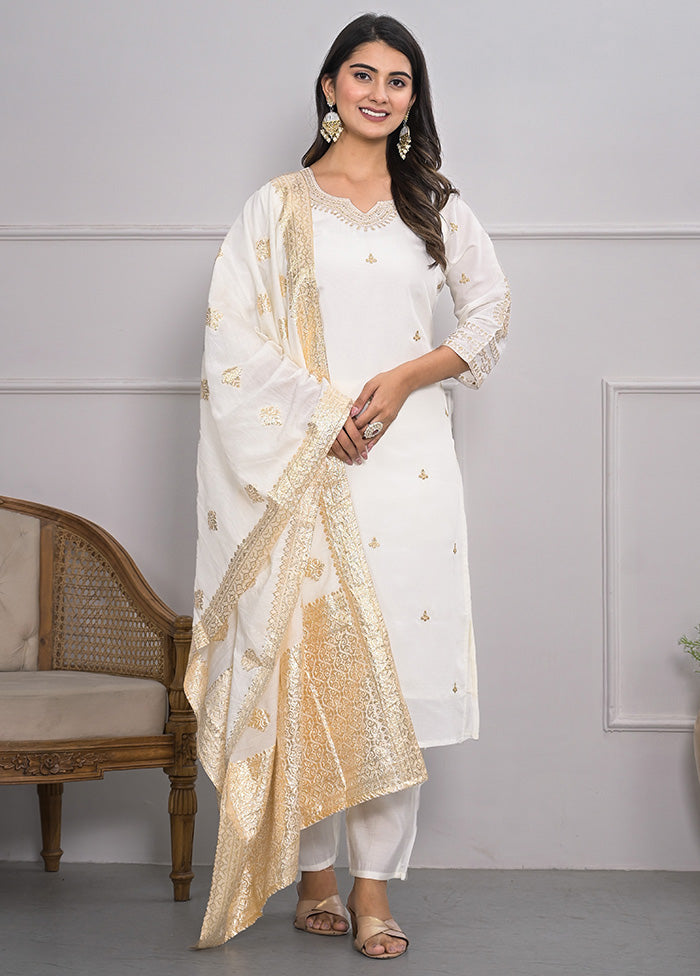 3 Pc White Readymade Viscose Suit Set