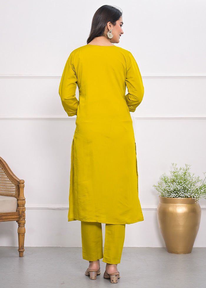 3 Pc Yellow Readymade Viscose Suit Set