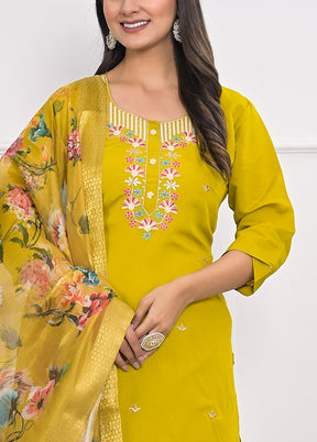 3 Pc Yellow Readymade Viscose Suit Set