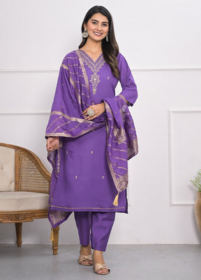 3 Pc Lavender Readymade Viscose Suit Set