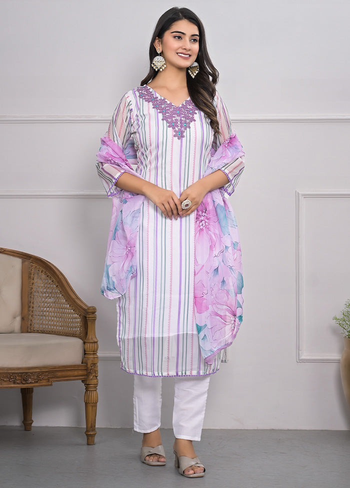 3 Pc White Readymade Viscose Suit Set