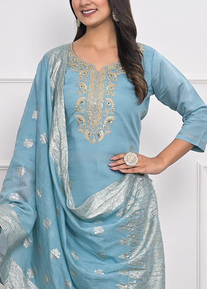 3 Pc Blue Readymade Viscose Suit Set