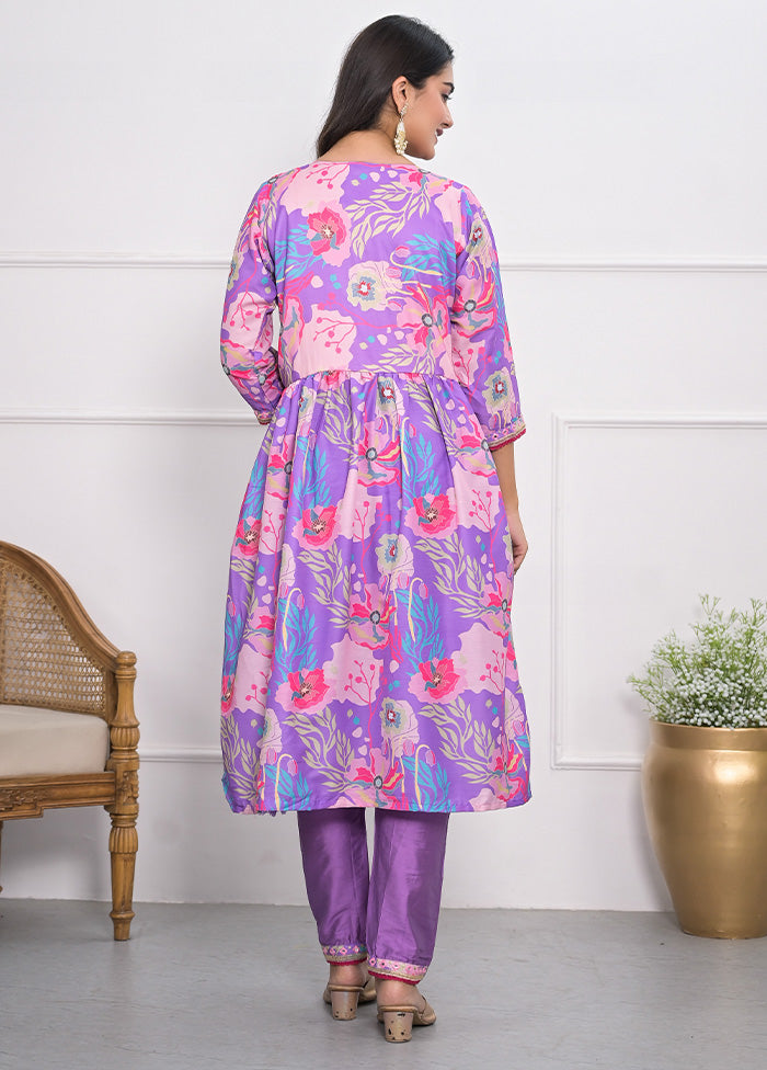 3 Pc Purple Readymade Silk Suit Set