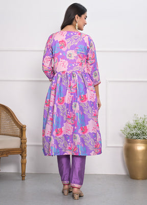 3 Pc Purple Readymade Silk Suit Set