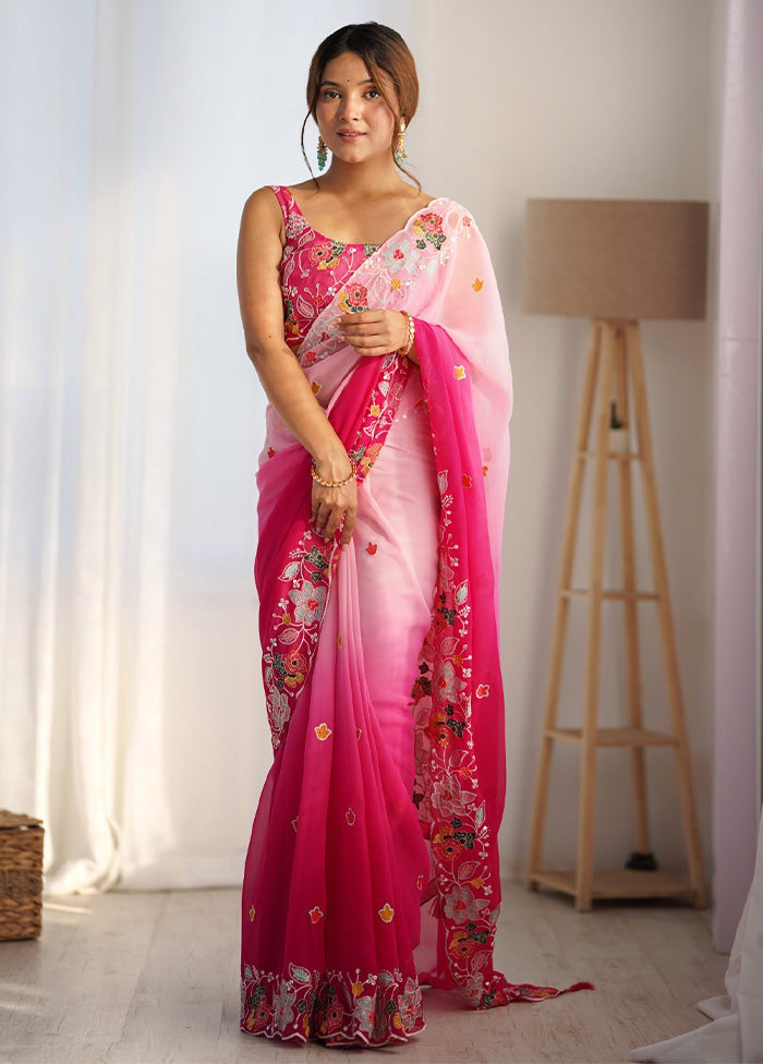 Pink Georgette Saree With Blouse Piece