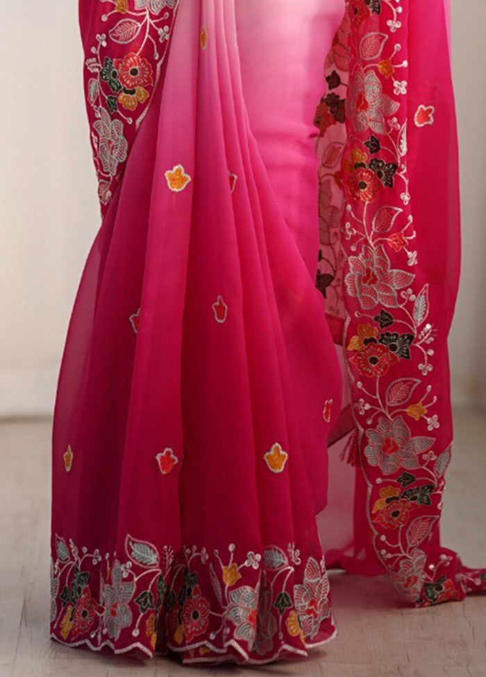 Pink Georgette Saree With Blouse Piece