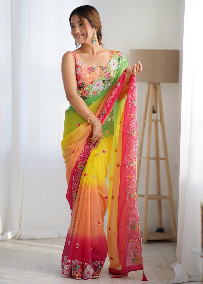 Yellow Georgette Saree With Blouse Piece