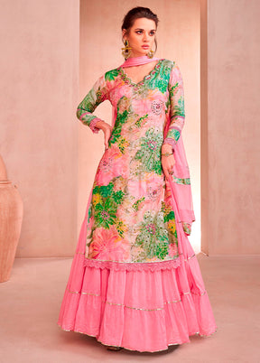 2 Pc Pink Semi Stitched Silk Suit Set