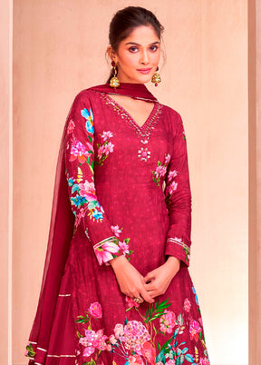 2 Pc Wine Semi Stitched Silk Suit Set