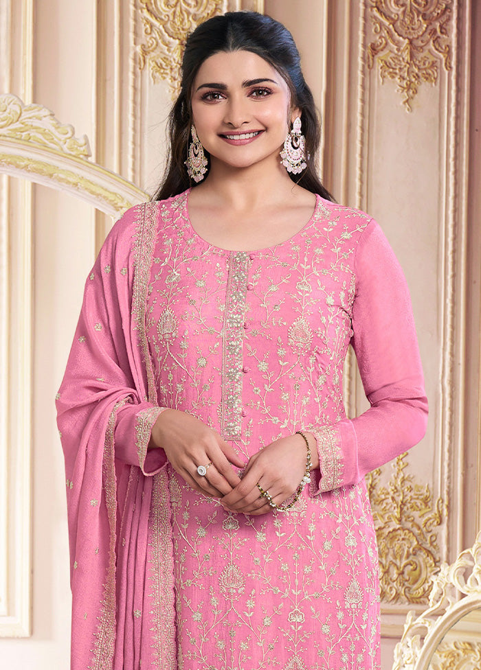 3 Pc Pink Semi Stitched Georgette Suit Set