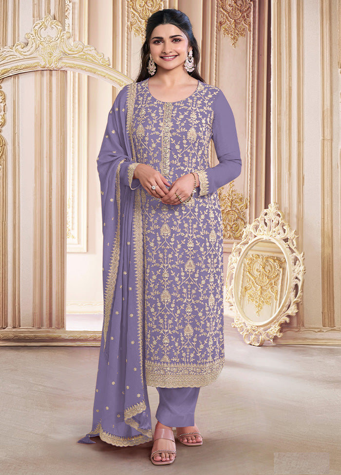 3 Pc Lavender Semi Stitched Georgette Suit Set