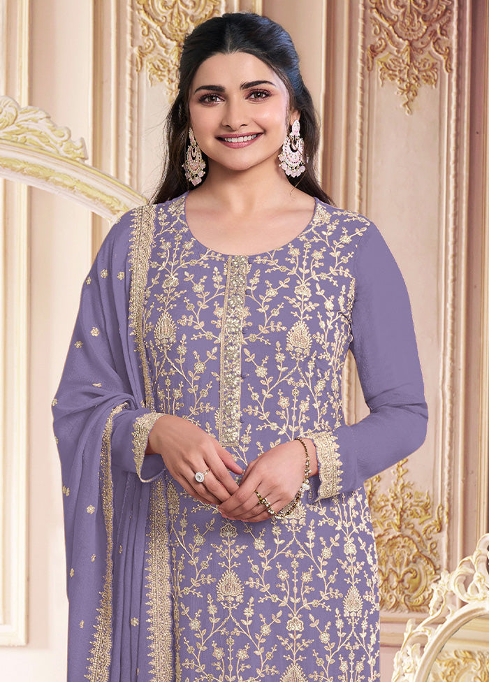 3 Pc Lavender Semi Stitched Georgette Suit Set