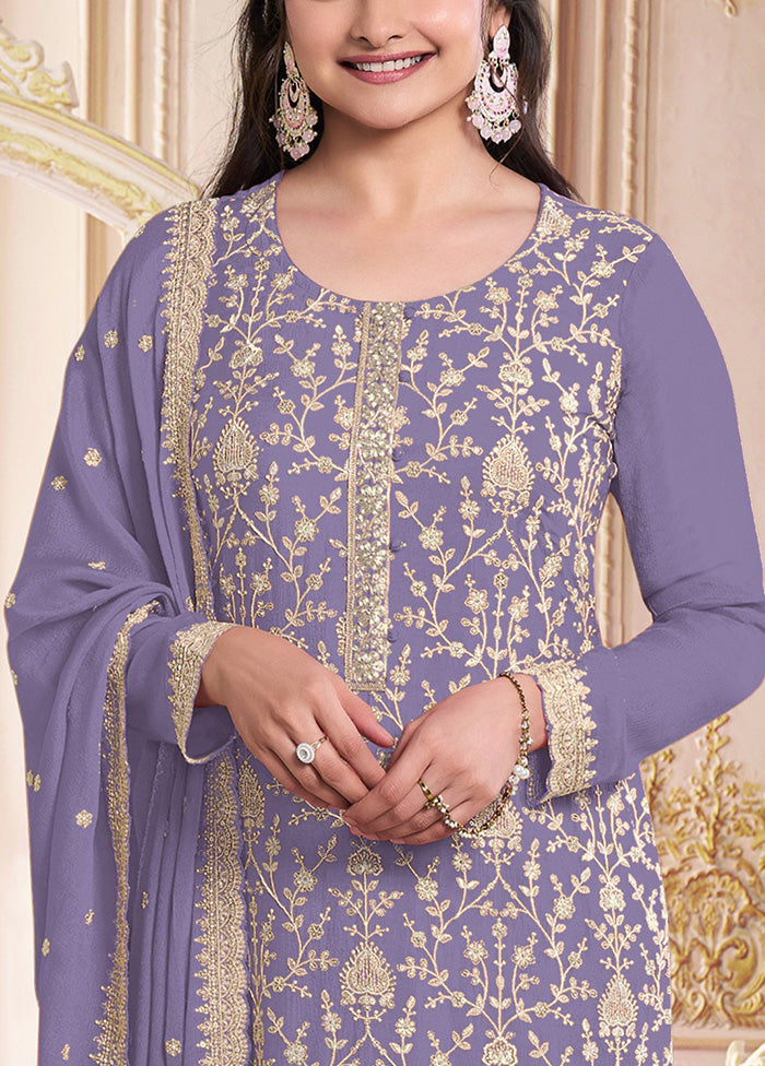 3 Pc Lavender Semi Stitched Georgette Suit Set